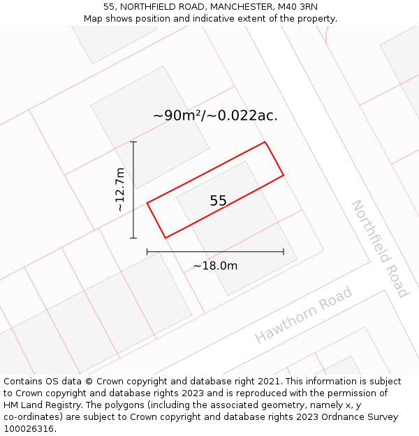 55, NORTHFIELD ROAD, MANCHESTER, M40 3RN: Plot and title map