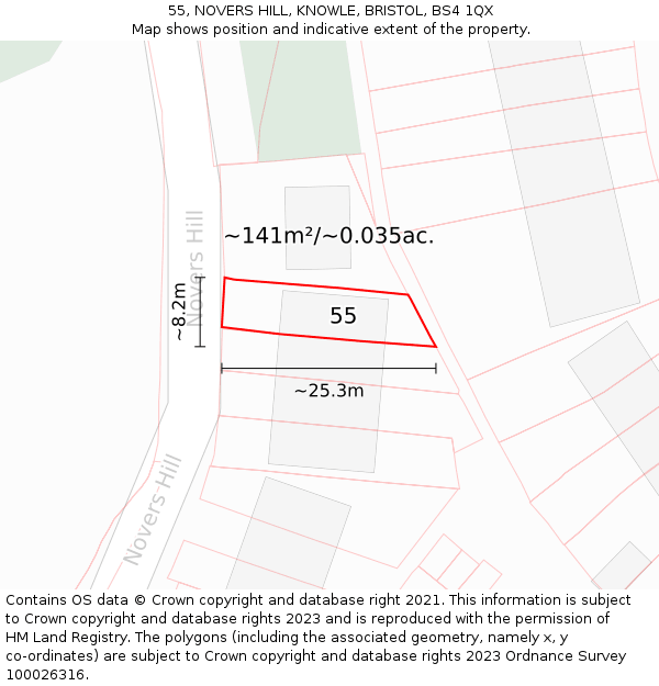 55, NOVERS HILL, KNOWLE, BRISTOL, BS4 1QX: Plot and title map