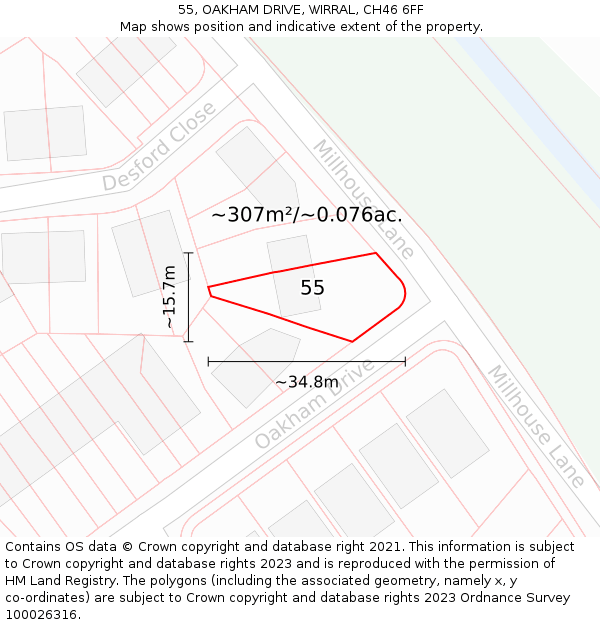 55, OAKHAM DRIVE, WIRRAL, CH46 6FF: Plot and title map
