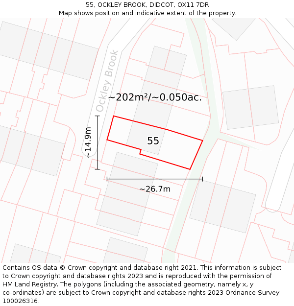 55, OCKLEY BROOK, DIDCOT, OX11 7DR: Plot and title map
