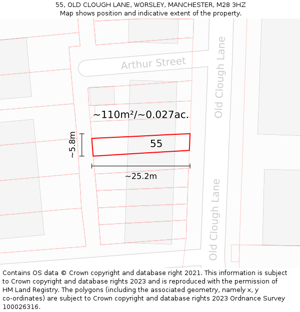 55, OLD CLOUGH LANE, WORSLEY, MANCHESTER, M28 3HZ: Plot and title map