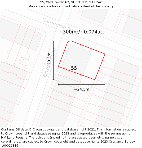 55, ONSLOW ROAD, SHEFFIELD, S11 7AG: Plot and title map