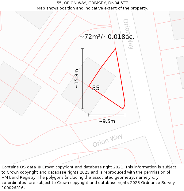 55, ORION WAY, GRIMSBY, DN34 5TZ: Plot and title map