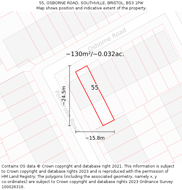 55, OSBORNE ROAD, SOUTHVILLE, BRISTOL, BS3 1PW: Plot and title map