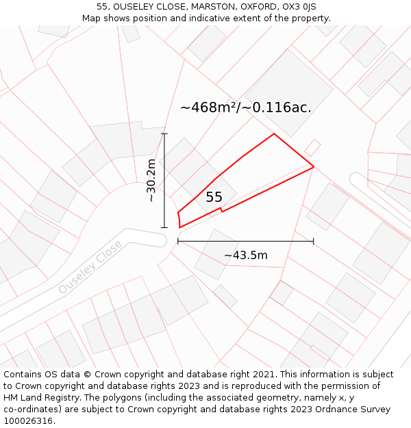 55, OUSELEY CLOSE, MARSTON, OXFORD, OX3 0JS: Plot and title map