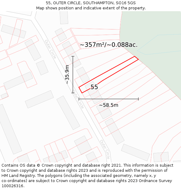 55, OUTER CIRCLE, SOUTHAMPTON, SO16 5GS: Plot and title map