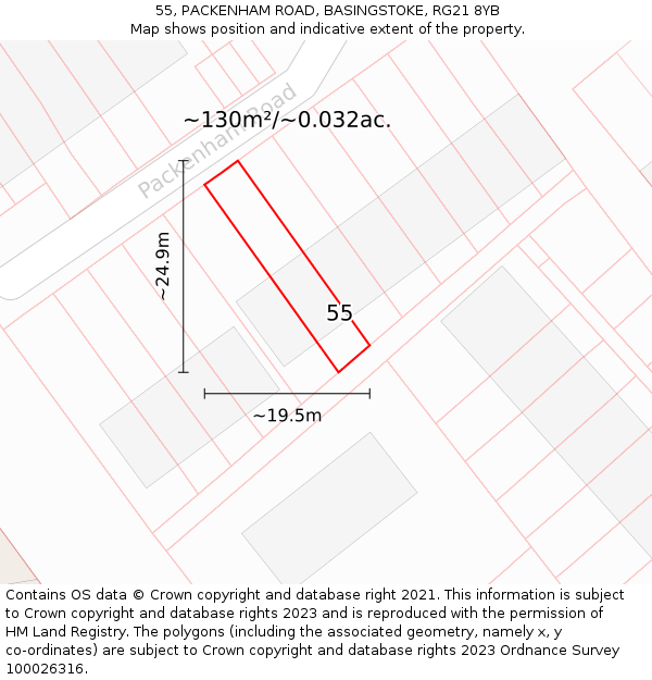55, PACKENHAM ROAD, BASINGSTOKE, RG21 8YB: Plot and title map
