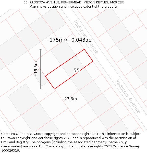 55, PADSTOW AVENUE, FISHERMEAD, MILTON KEYNES, MK6 2ER: Plot and title map