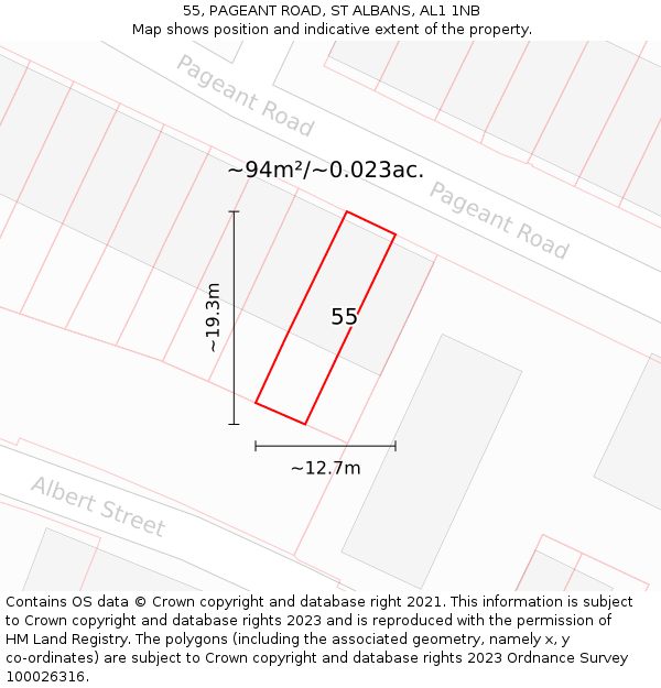 55, PAGEANT ROAD, ST ALBANS, AL1 1NB: Plot and title map
