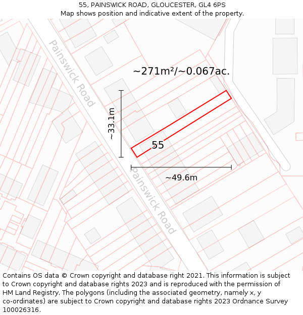 55, PAINSWICK ROAD, GLOUCESTER, GL4 6PS: Plot and title map