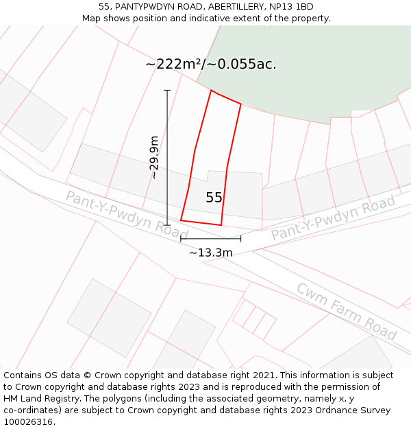 55, PANTYPWDYN ROAD, ABERTILLERY, NP13 1BD: Plot and title map