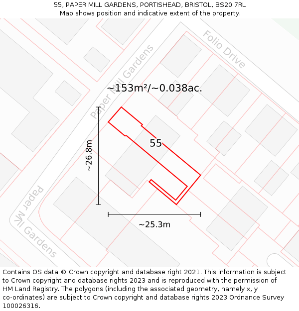 55, PAPER MILL GARDENS, PORTISHEAD, BRISTOL, BS20 7RL: Plot and title map