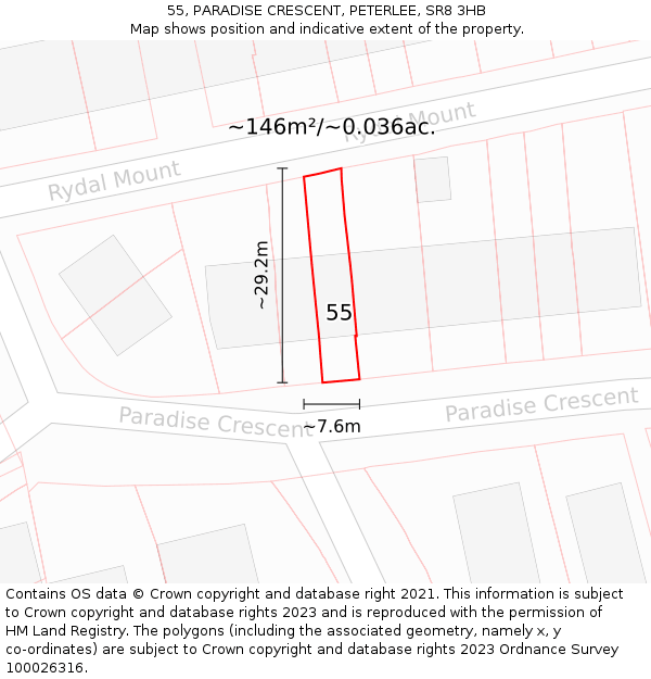 55, PARADISE CRESCENT, PETERLEE, SR8 3HB: Plot and title map