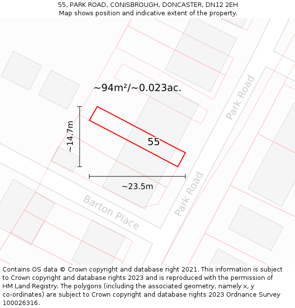 55, PARK ROAD, CONISBROUGH, DONCASTER, DN12 2EH: Plot and title map