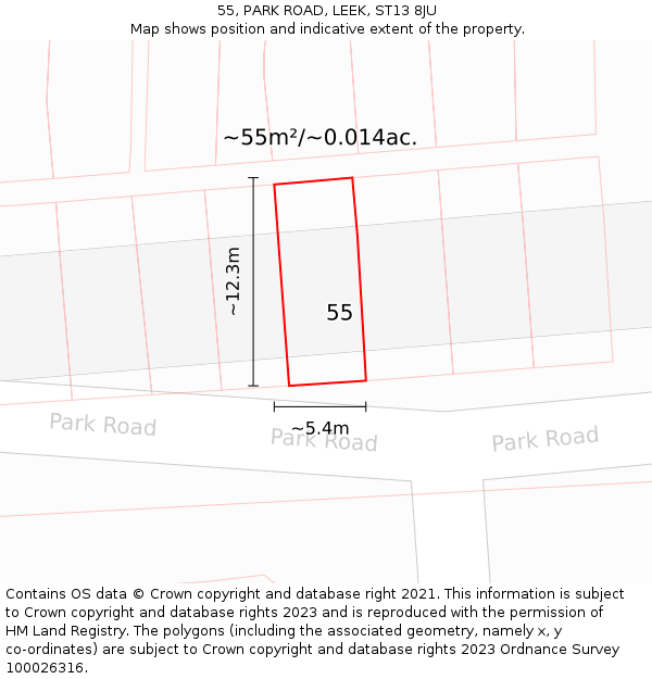 55, PARK ROAD, LEEK, ST13 8JU: Plot and title map