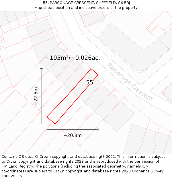 55, PARSONAGE CRESCENT, SHEFFIELD, S6 5BJ: Plot and title map