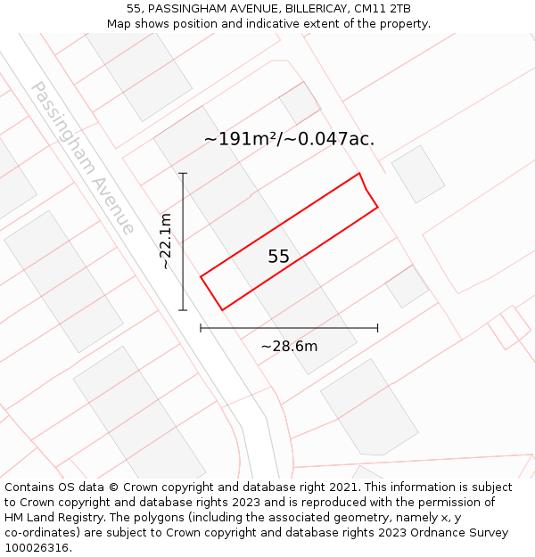 55, PASSINGHAM AVENUE, BILLERICAY, CM11 2TB: Plot and title map