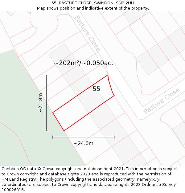 55, PASTURE CLOSE, SWINDON, SN2 2UH: Plot and title map