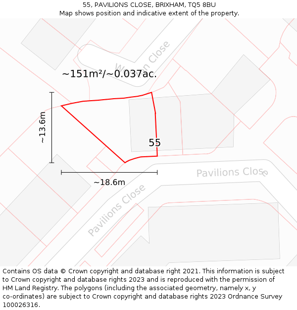 55, PAVILIONS CLOSE, BRIXHAM, TQ5 8BU: Plot and title map