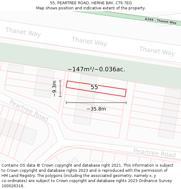 55, PEARTREE ROAD, HERNE BAY, CT6 7EG: Plot and title map