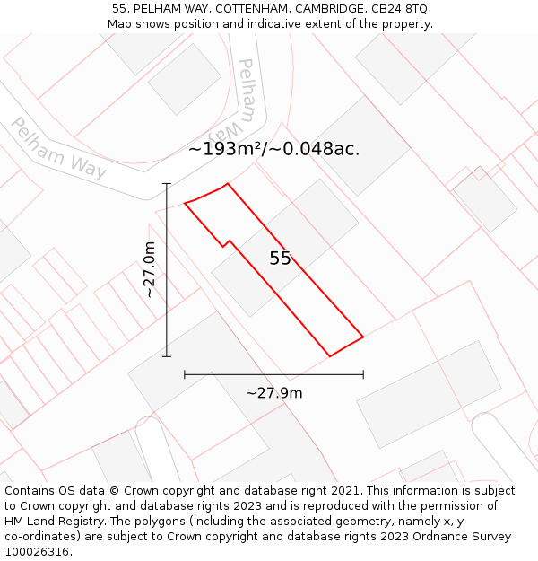 55, PELHAM WAY, COTTENHAM, CAMBRIDGE, CB24 8TQ: Plot and title map