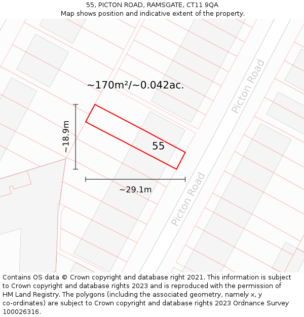 55, PICTON ROAD, RAMSGATE, CT11 9QA: Plot and title map