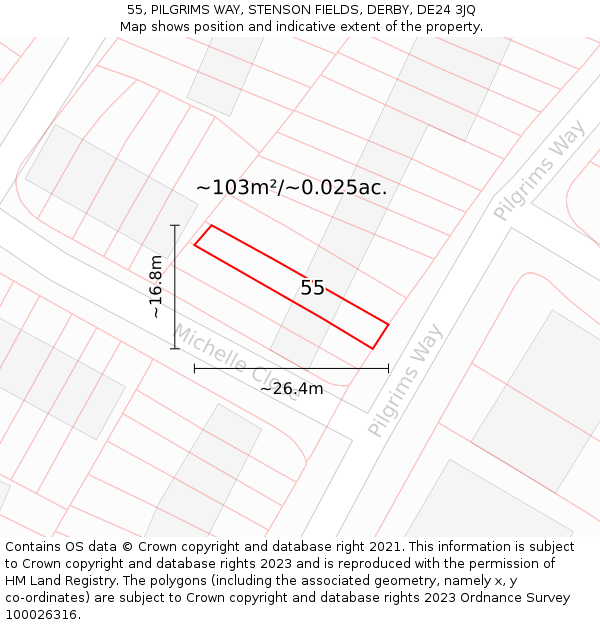 55, PILGRIMS WAY, STENSON FIELDS, DERBY, DE24 3JQ: Plot and title map