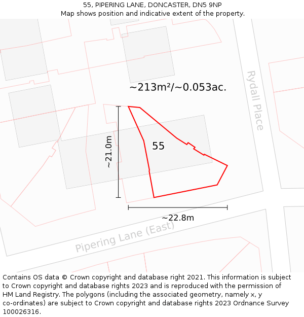 55, PIPERING LANE, DONCASTER, DN5 9NP: Plot and title map