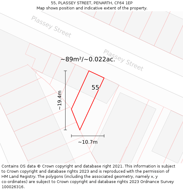 55, PLASSEY STREET, PENARTH, CF64 1EP: Plot and title map