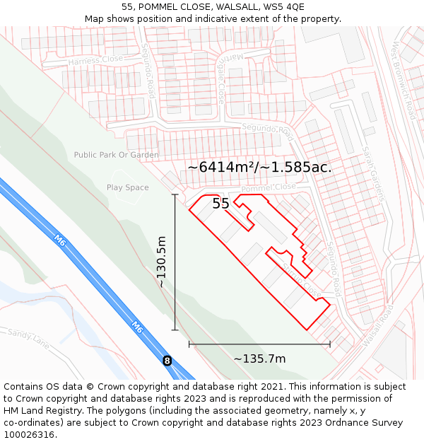 55, POMMEL CLOSE, WALSALL, WS5 4QE: Plot and title map