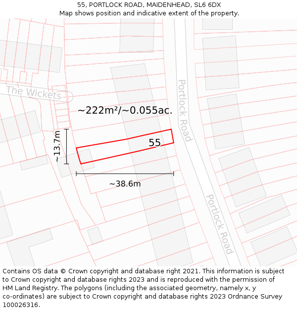 55, PORTLOCK ROAD, MAIDENHEAD, SL6 6DX: Plot and title map