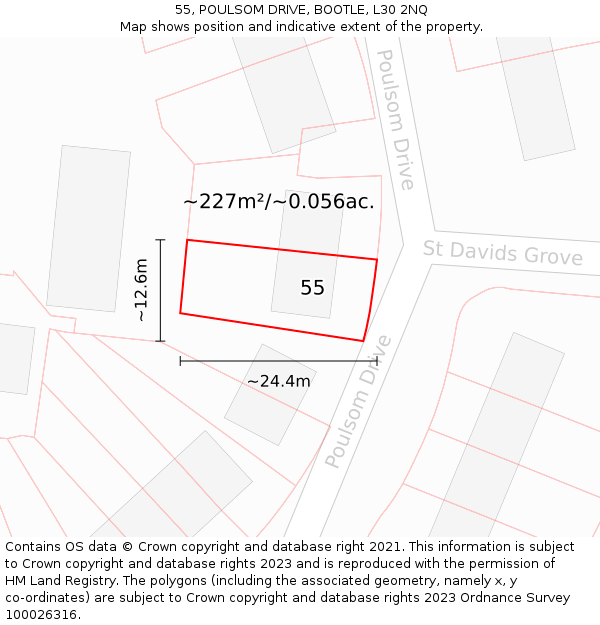 55, POULSOM DRIVE, BOOTLE, L30 2NQ: Plot and title map