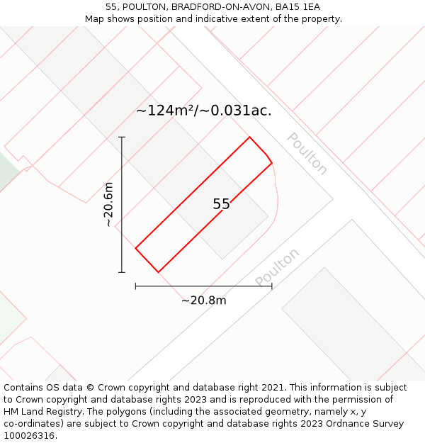 55, POULTON, BRADFORD-ON-AVON, BA15 1EA: Plot and title map