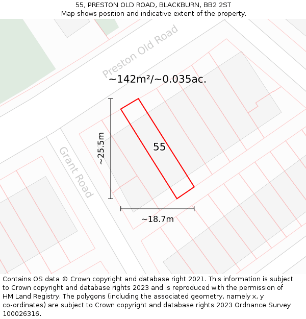 55, PRESTON OLD ROAD, BLACKBURN, BB2 2ST: Plot and title map