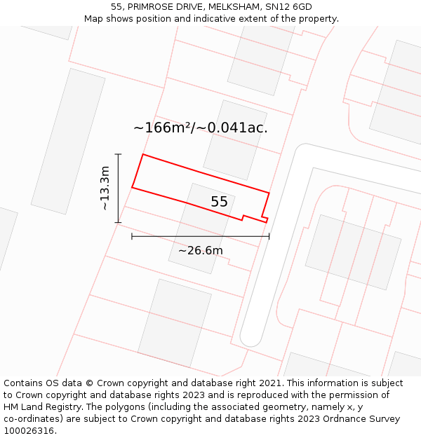 55, PRIMROSE DRIVE, MELKSHAM, SN12 6GD: Plot and title map