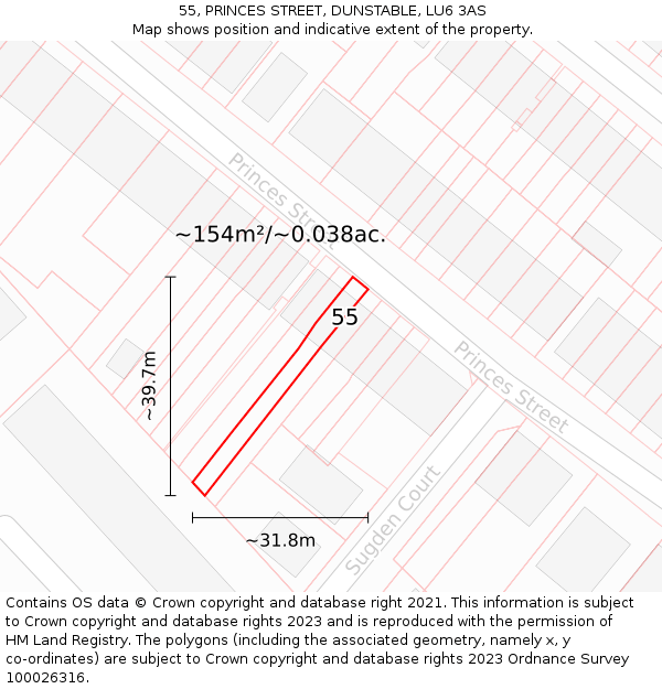 55, PRINCES STREET, DUNSTABLE, LU6 3AS: Plot and title map
