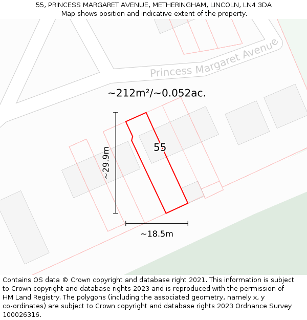 55, PRINCESS MARGARET AVENUE, METHERINGHAM, LINCOLN, LN4 3DA: Plot and title map