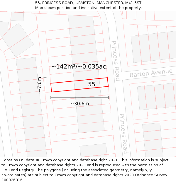55, PRINCESS ROAD, URMSTON, MANCHESTER, M41 5ST: Plot and title map