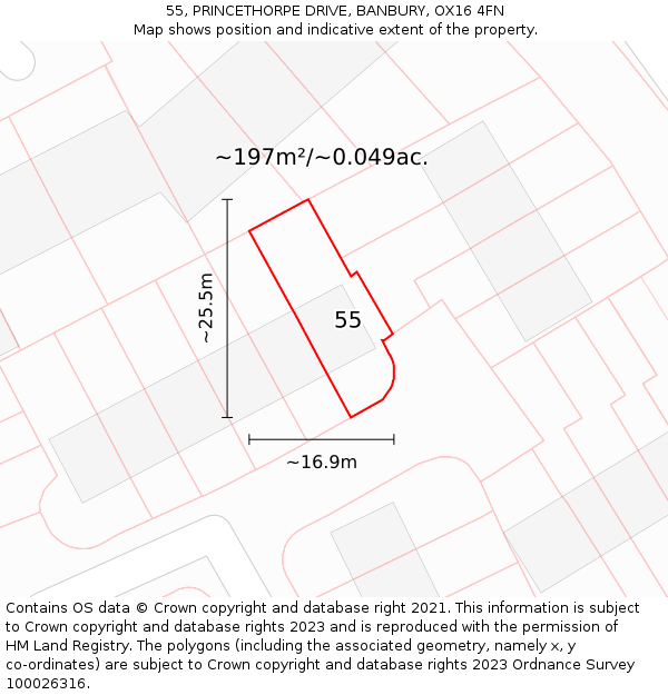 55, PRINCETHORPE DRIVE, BANBURY, OX16 4FN: Plot and title map
