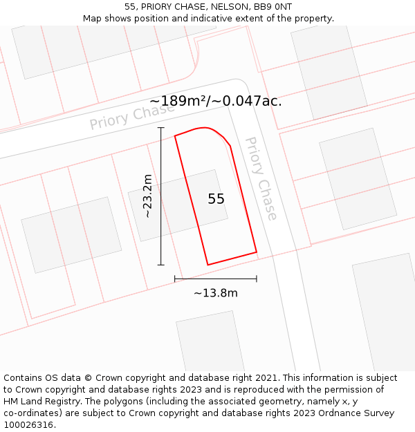 55, PRIORY CHASE, NELSON, BB9 0NT: Plot and title map