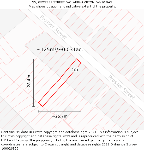 55, PROSSER STREET, WOLVERHAMPTON, WV10 9AS: Plot and title map