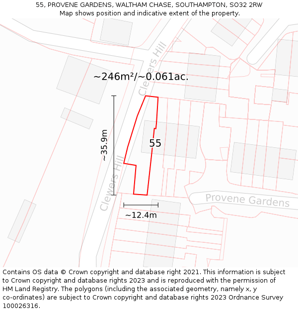 55, PROVENE GARDENS, WALTHAM CHASE, SOUTHAMPTON, SO32 2RW: Plot and title map