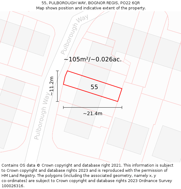 55, PULBOROUGH WAY, BOGNOR REGIS, PO22 6QR: Plot and title map