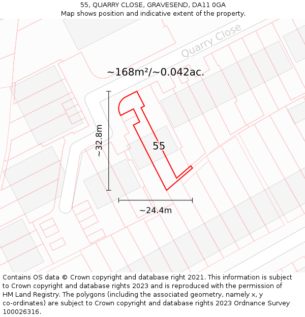 55, QUARRY CLOSE, GRAVESEND, DA11 0GA: Plot and title map