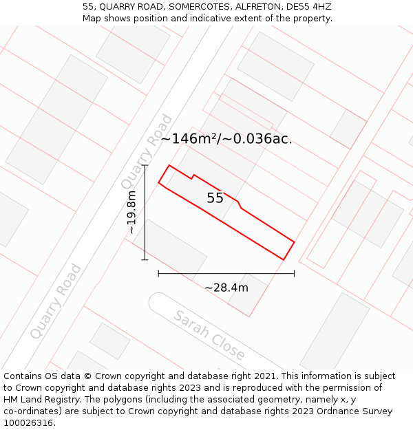55, QUARRY ROAD, SOMERCOTES, ALFRETON, DE55 4HZ: Plot and title map