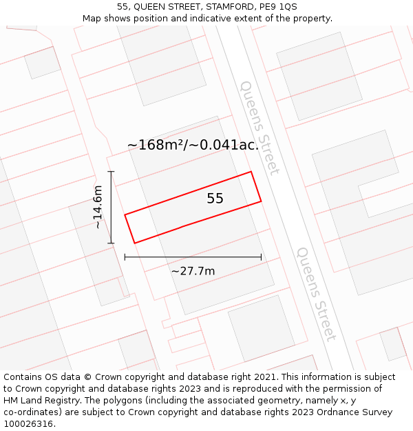 55, QUEEN STREET, STAMFORD, PE9 1QS: Plot and title map