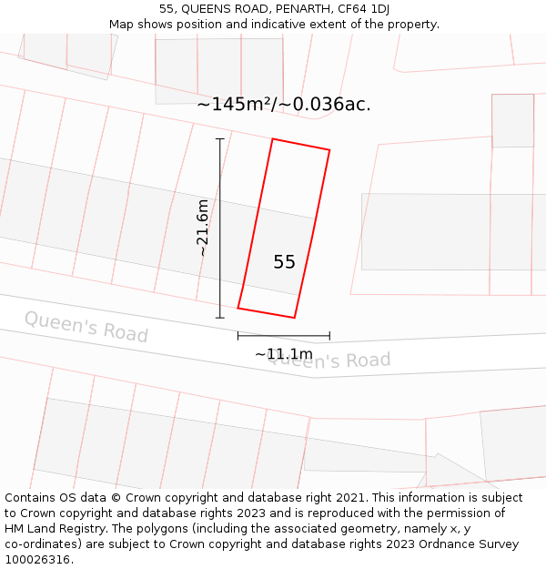 55, QUEENS ROAD, PENARTH, CF64 1DJ: Plot and title map