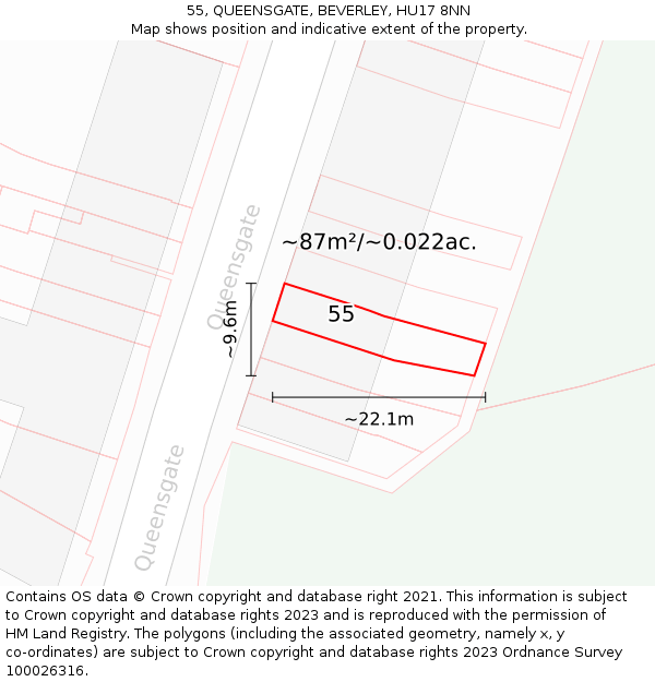55, QUEENSGATE, BEVERLEY, HU17 8NN: Plot and title map