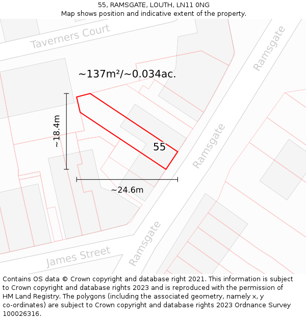 55, RAMSGATE, LOUTH, LN11 0NG: Plot and title map