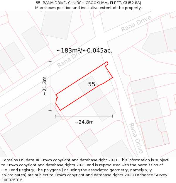 55, RANA DRIVE, CHURCH CROOKHAM, FLEET, GU52 8AJ: Plot and title map